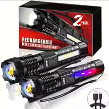 Lot de 2 Lampes Torches LED Haute Puissance – Rechargeables & Ultra Polyvalentes